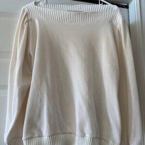 LOFT Cream Rib Trim Sweatshirt XL | Soft Cotton Blend Pullover